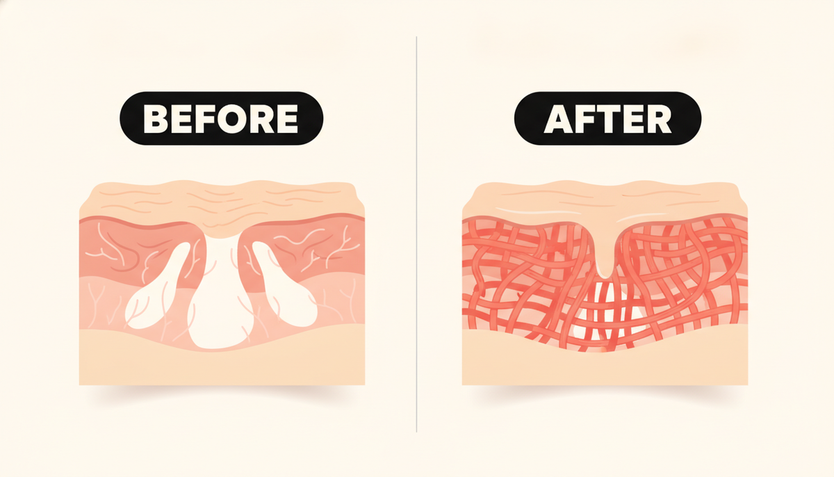 A clean, bright, modern editorial medical illustration in a flat vector style with soft cream off-white background, WIDE